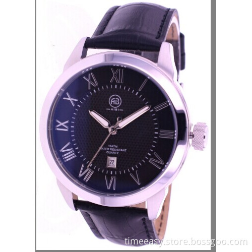 Real Leather Watches with Stainless Steel Case, Gift Watch
